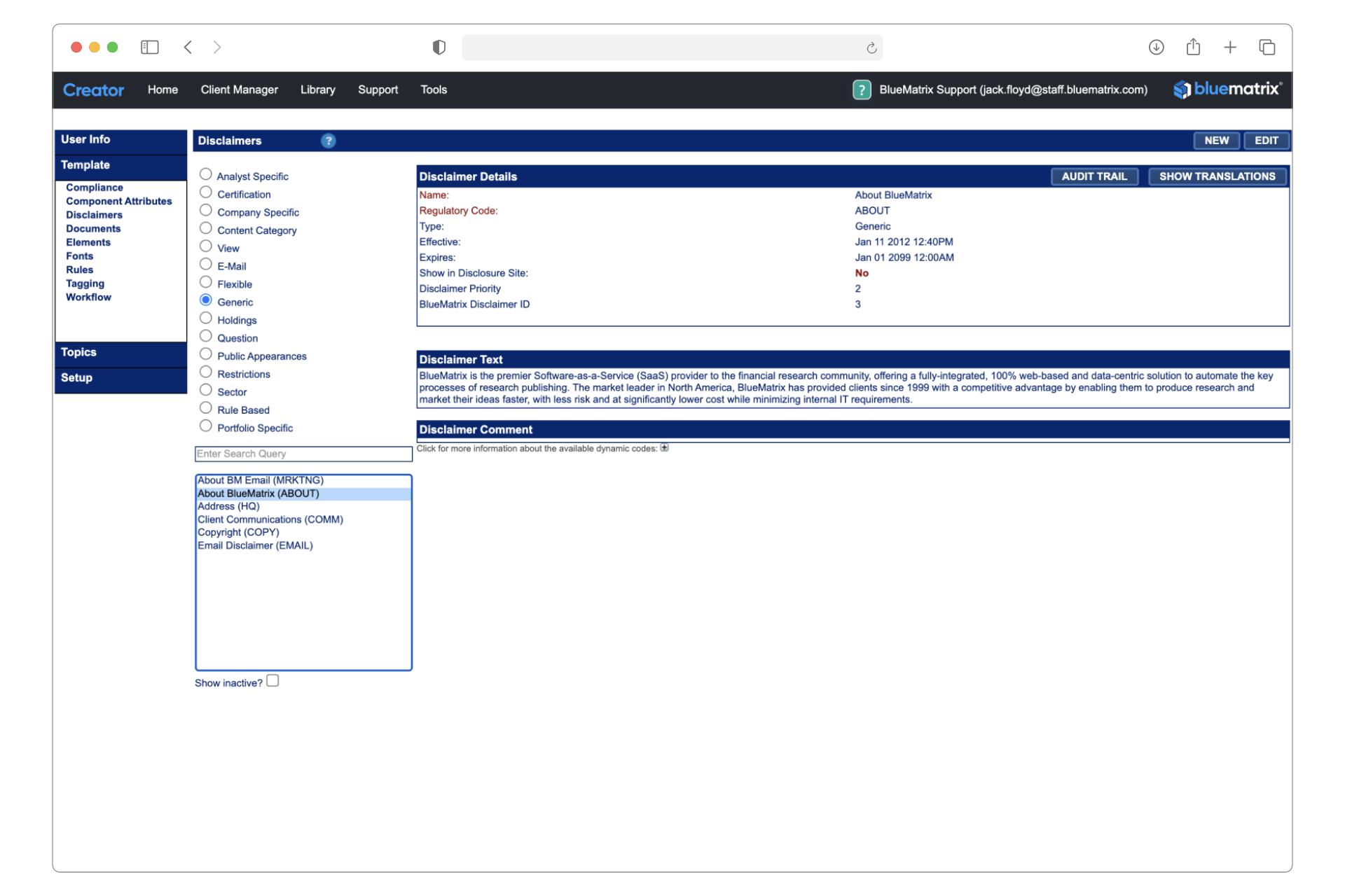 original admin disclaimers section