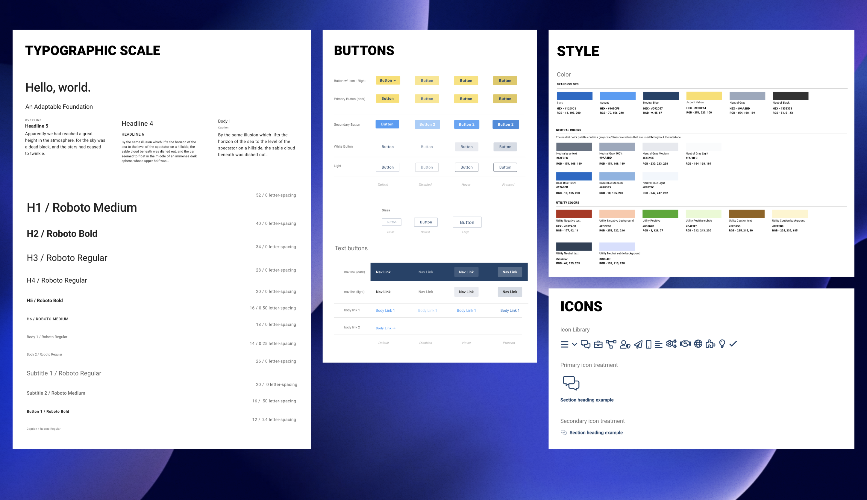 Design system screen of sample used for website